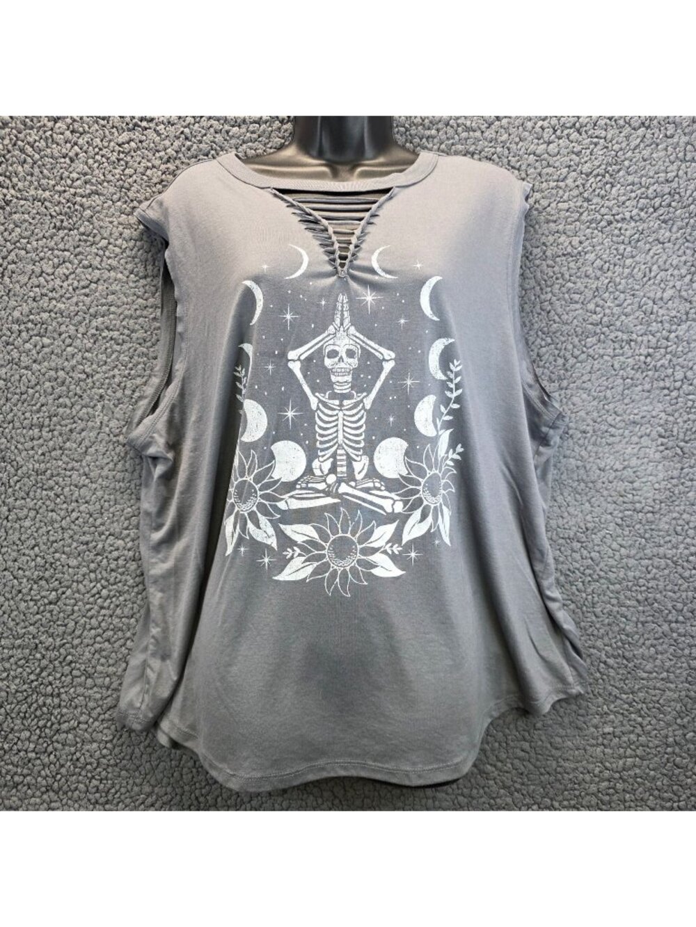 Cold Crush Skeleton Doing Yoga Graphics Tank Top 3X Y2K Grunge Streetwear Punk